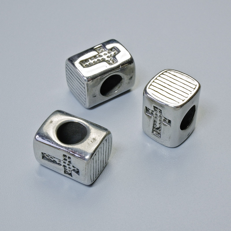 Findings Bead-Insert "Cross", diameter 11x8.5mm+/-, hole diameter 4.8mm, silver-coloured metal, 1pc