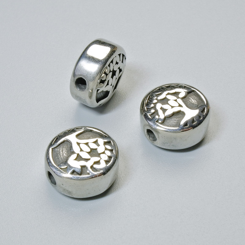 Findings Bead-Insert "Tree", diameter 10x5.5mm+/-, hole diameter 1.7mm, silver-coloured metal, 1pc