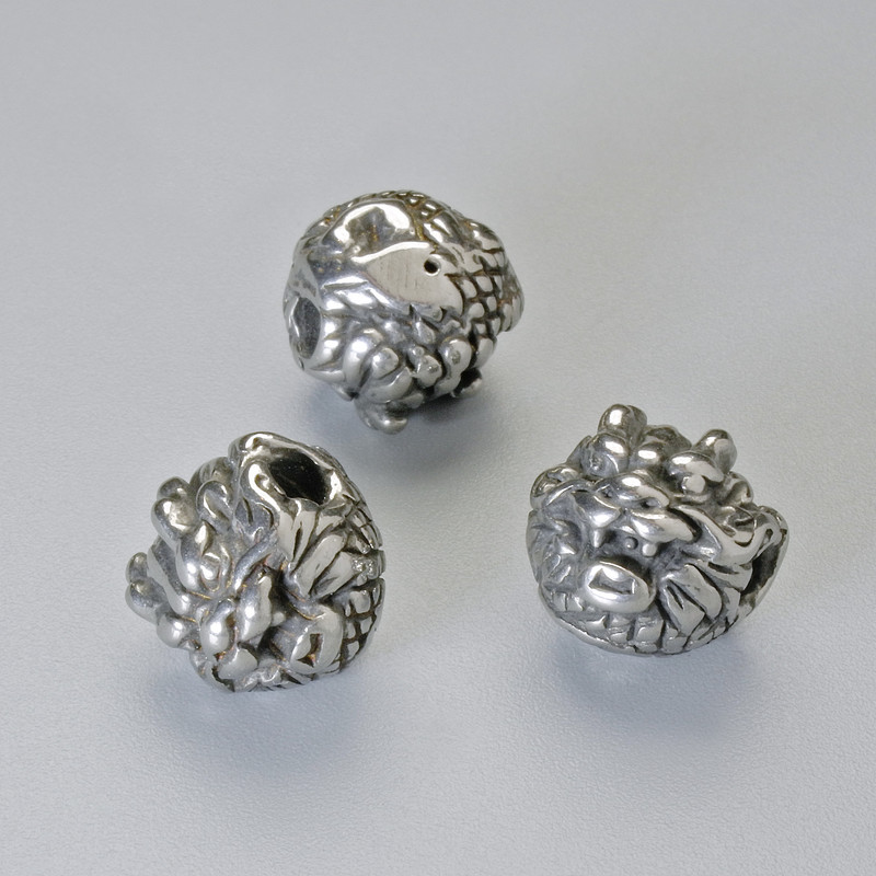 Findings Bead-Insert "Lion", diameter 10x11mm+/-, hole diameter 2.2mm, silver-coloured metal, 1pc