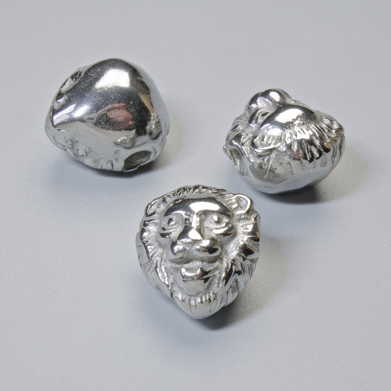 Findings Bead-Insert "Lion", diameter 13x11x9mm+/-, hole diameter 2.6mm, silver-coloured metal, 1pc