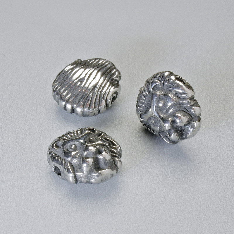 Findings Bead-Insert "Lion", diameter 12x11x6mm+/-, hole diameter 1.5mm, silver-coloured metal, 1pc
