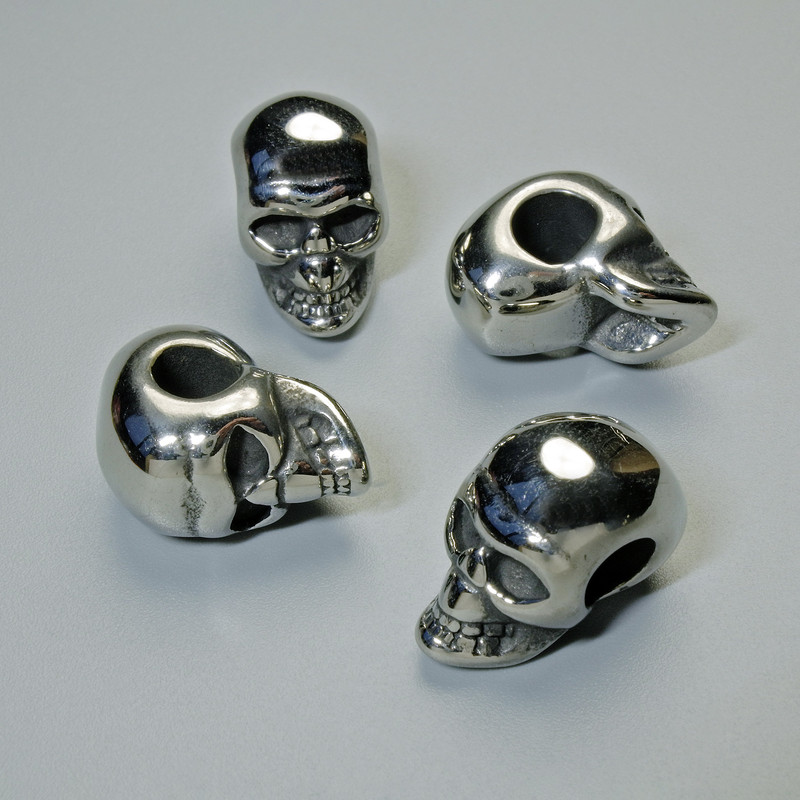 Findings Bead-Insert "Skull", diameter 13x9.5mm+/-, hole diameter 4.7mm, silver-coloured metal, 1pc