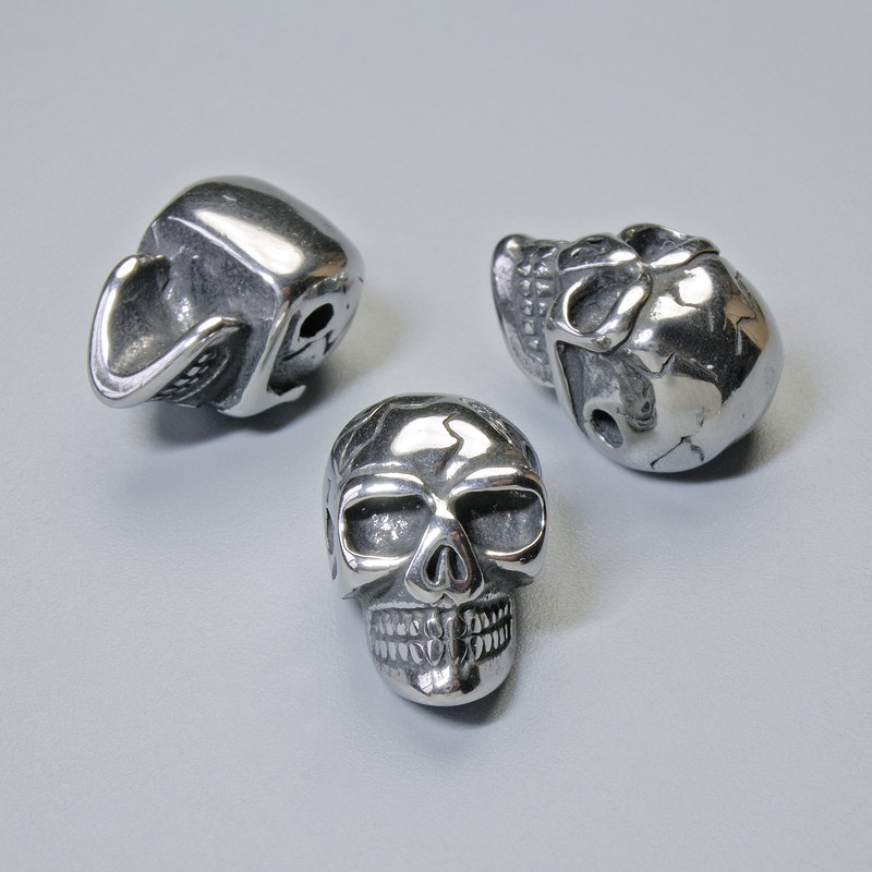 Findings Bead-Insert "Skull", diameter 14x9.5mm+/-, hole diameter 1.8mm, silver-coloured metal, 1pc