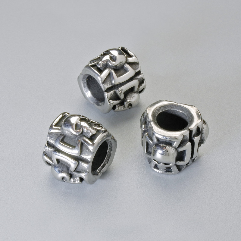Findings Bead-Insert "Skull", diameter 9x11mm+/-, hole diameter 5.1mm, silver-coloured metal, 1pc