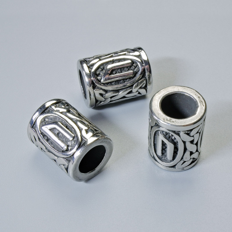 Scandinavian Rune Bead Finding, diameter 13x10mm+/-, hole diameter 6mm, silver-coloured metal, 1 pc