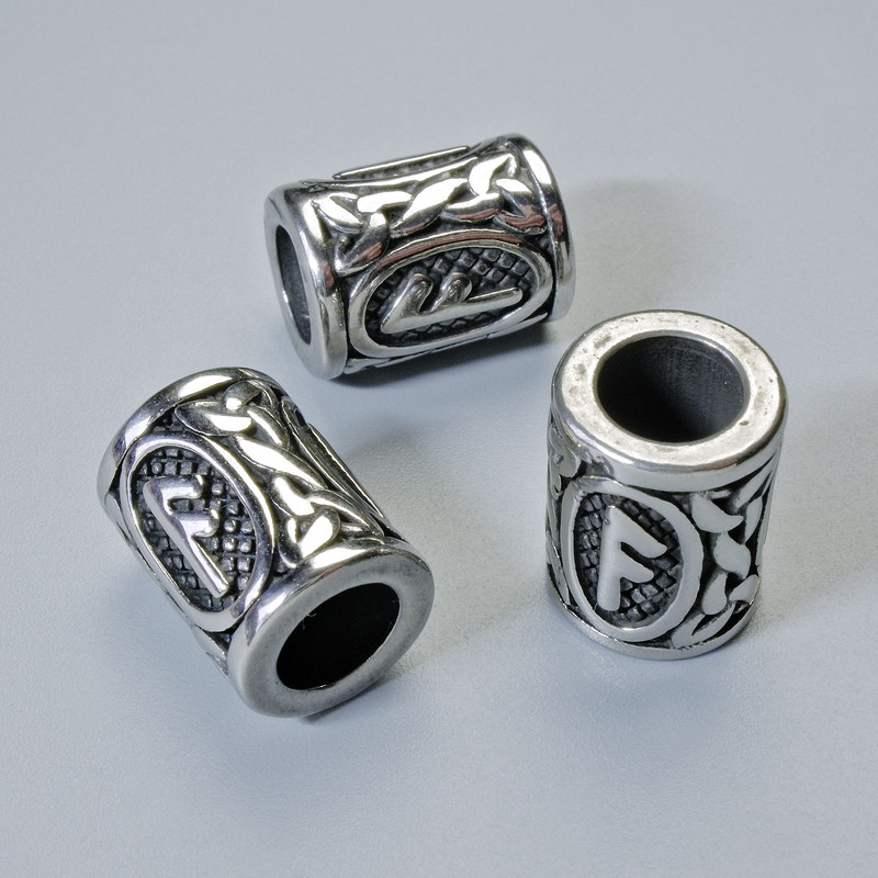 Scandinavian Rune Bead Finding, diameter 13x10mm+/-, hole diameter 6mm, silver-coloured metal, 1 pc
