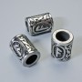 Scandinavian Rune Bead Finding, diameter 13x10mm+/-, hole diameter 6mm, silver-coloured metal, 1 pc