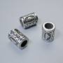 Scandinavian Rune Bead Finding, diameter 13x10mm+/-, hole diameter 6mm, silver-coloured metal, 1 pc