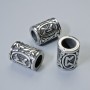 Scandinavian Rune Bead Finding, diameter 13x10mm+/-, hole diameter 6mm, silver-coloured metal, 1 pc