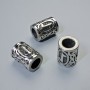 Scandinavian Rune Bead Finding, diameter 13x10mm+/-, hole diameter 6mm, silver-coloured metal, 1 pc