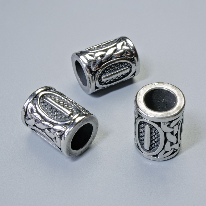 Scandinavian Rune Bead Finding, diameter 13x10mm+/-, hole diameter 6mm, silver-coloured metal, 1 pc