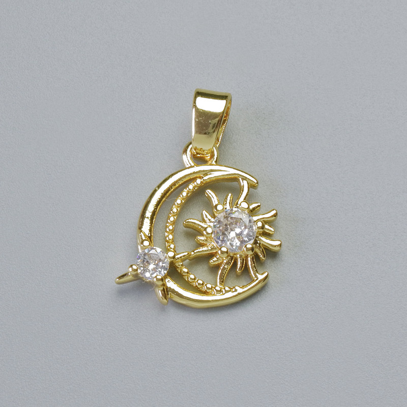 Pendant "Moon" with White Crystals, gold-tone metal, diameter 16x16mm+-, length 21mm+