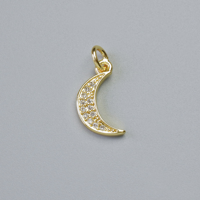 Pendant "Moon" with White Rhinestones, gold-tone metal, diameter 14.5x8mm+-, length 17mm+