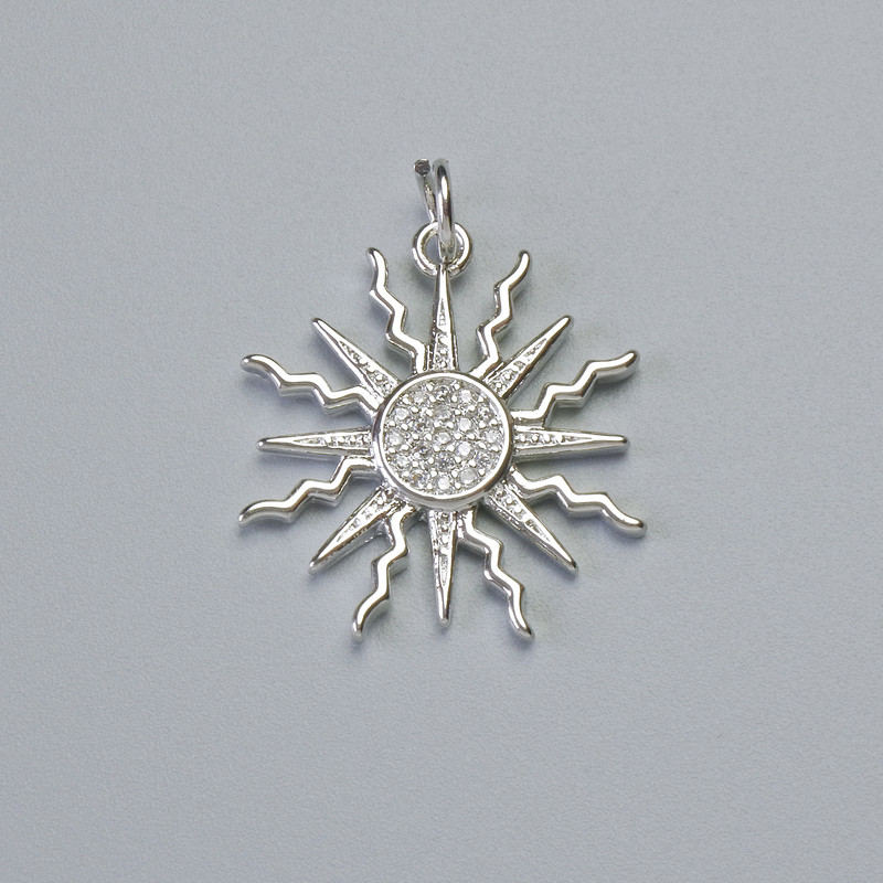 Pendant "Sun" with White Rhinestones, silver-tone metal, diameter 21x20mm+