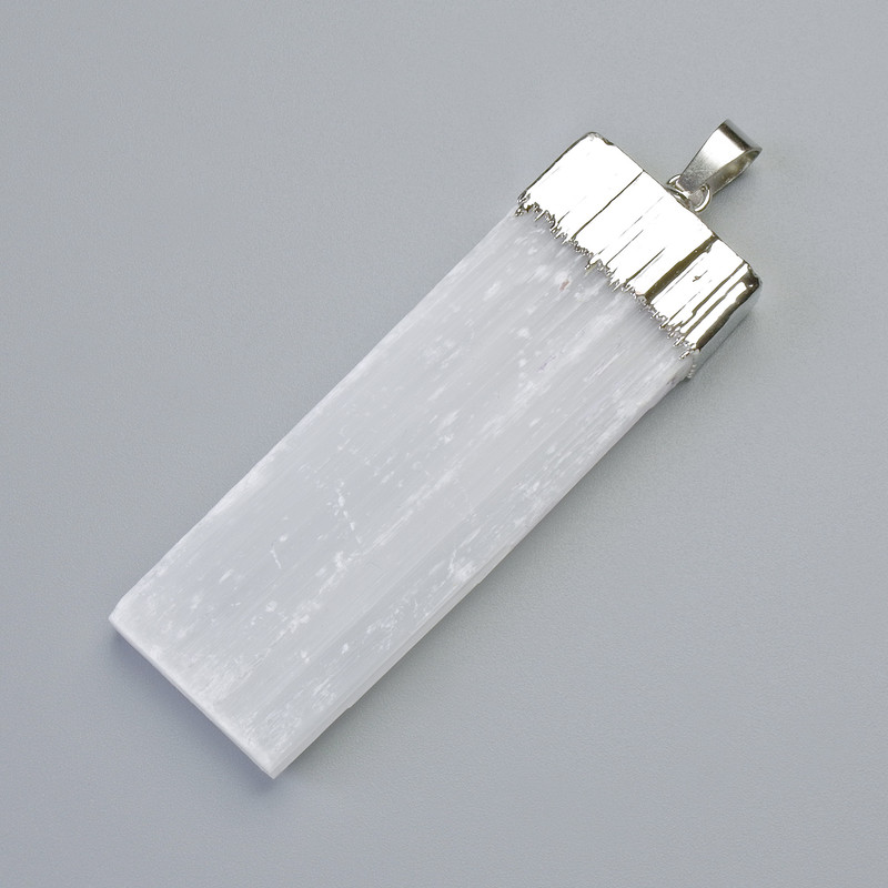 Pendant Raw Selenite Mineral, silver-tone metal, diameter 61x22x6.5mm+-, length 73mm+