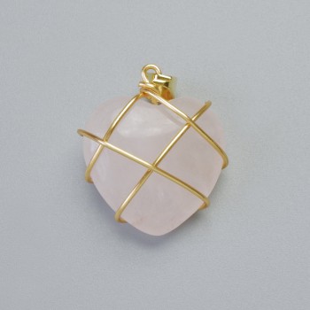 Pendant "Heart" Rose Quartz in golden wire-wrapped, diameter 20x20mm±, length 30mm±