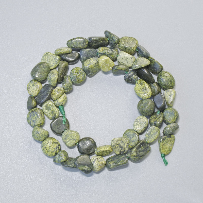 Serpentine Natural Stone Tumbled Beads, diameter 7x9mm+/-, length 40cm+/- on a strand