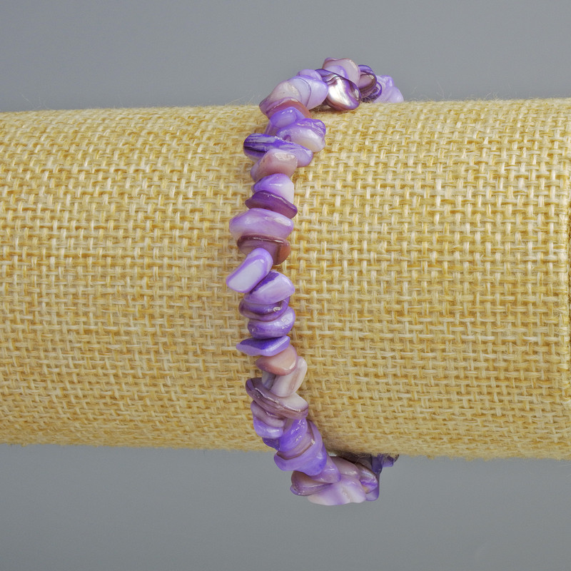 Tinted Purple Mother-of-Pearl Chip Bracelet, diameter 7x2mm+/-, length 18cm+/- (stretch)