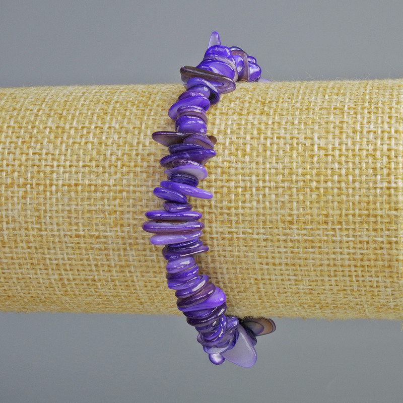 Tinted Purple Mother-of-Pearl Chip Bracelet, diameter 10x2mm+-, length 18cm+- (stretch)