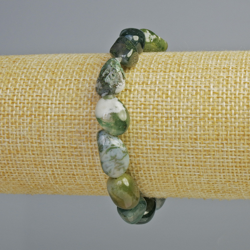 Moss Agate Bracelet natural stone tumbled, diameter 10x15mm+-, length 18cm+- (stretch)