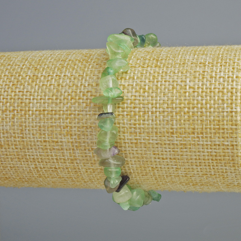 Fluorite Natural Stone Chip Bracelet, 7x4mm, stretchy, 18cm length ±