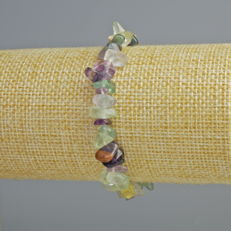 Fluorite natural stone chip bracelet, 7x4mm +/- chips, length 18cm +/- (stretch)