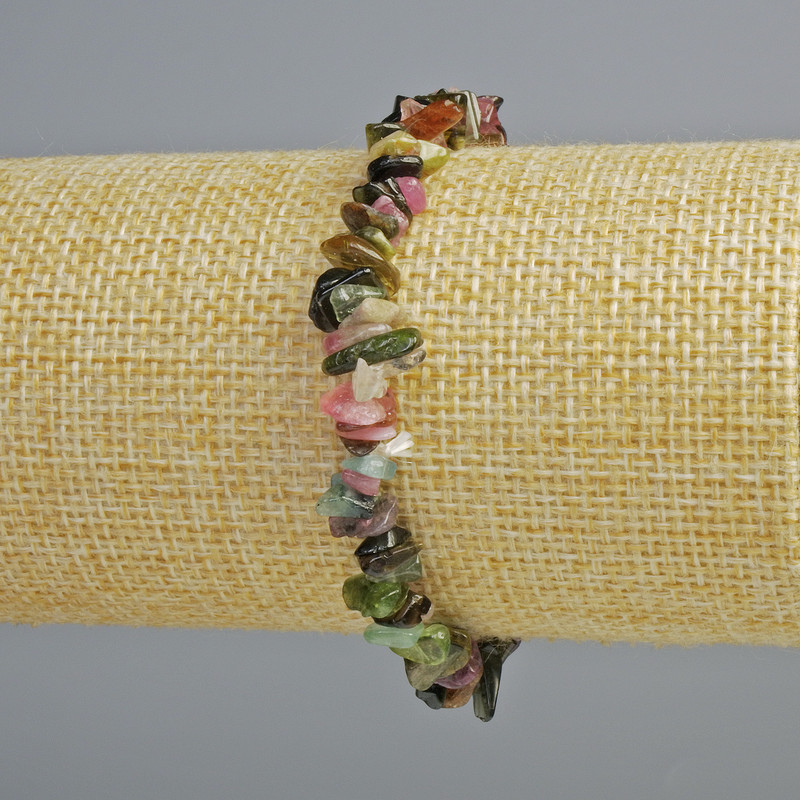 Bracelet Turmaline natural stone chip, diameter 6×2mm±, length 18cm± (stretch)
