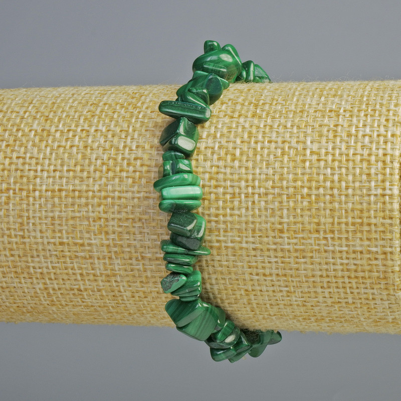 Malachite Bead Bracelet, natural stone shard, diameter 9x3mm±, length 18cm± (stretch)