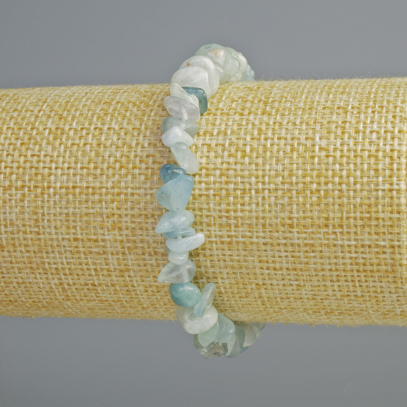 Bracelet Aquamarine natural stone chips, diameter 8×3mm+-, length 18cm+- (stretch)