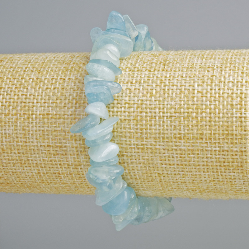 Aquamarine Bracelet natural stone chip, diameter 11x3mm+-, length 18cm+- (stretch)