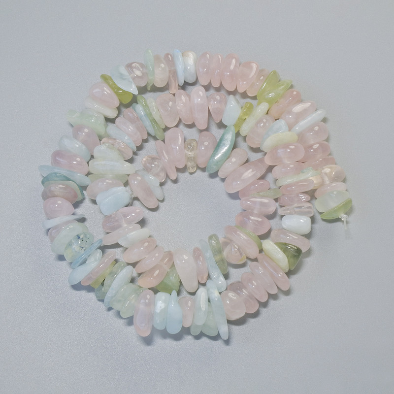 Morganite Natural Stone Chip Beads, 12x4mm+/- Diameter, 40cm+/- Length on Fishing Line