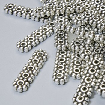 5-Strand Spacer Bead, 17x4.5mm+/-, 1.2mm Hole, Silver-Tone Metal, 28pcs+