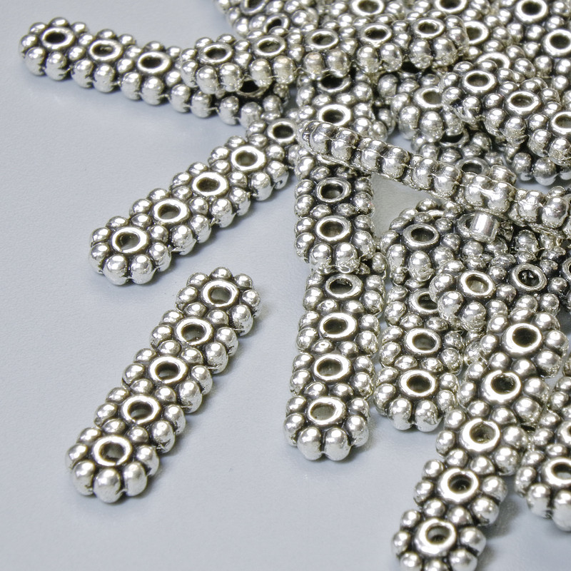 5-Strand Spacer Bead, 17x4.5mm+/-, 1.2mm Hole, Silver-Tone Metal, 28pcs+