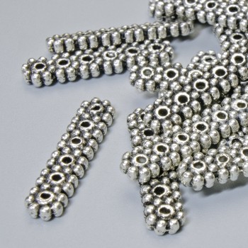 6-Strand Spacer Bead, 20x4.5mm+/-, 1.2mm Hole, Silver-Tone Metal, 16pcs+