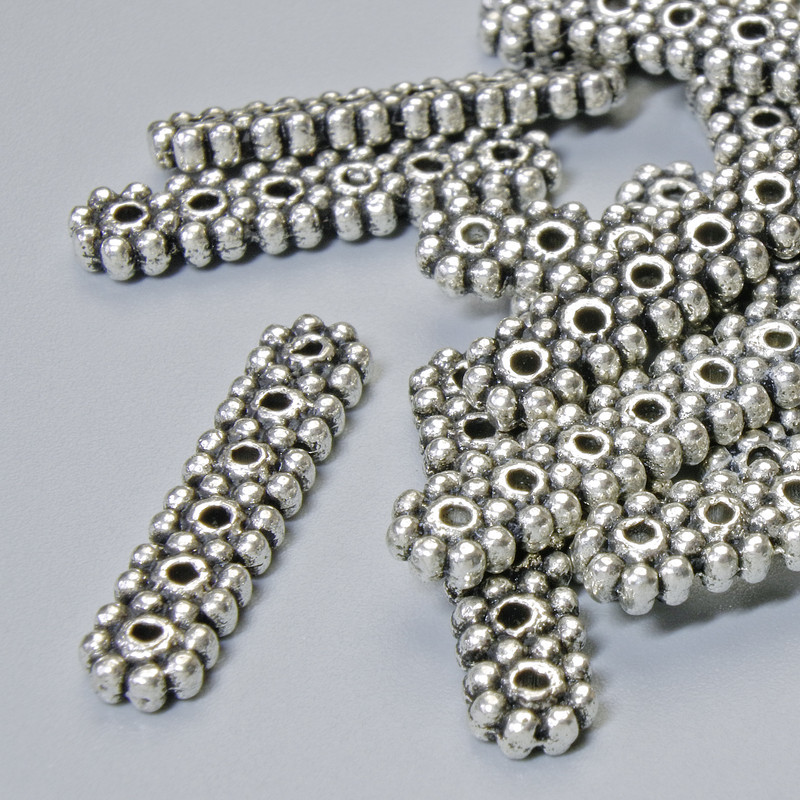 6-Strand Spacer Bead, 20x4.5mm+/-, 1.2mm Hole, Silver-Tone Metal, 16pcs+