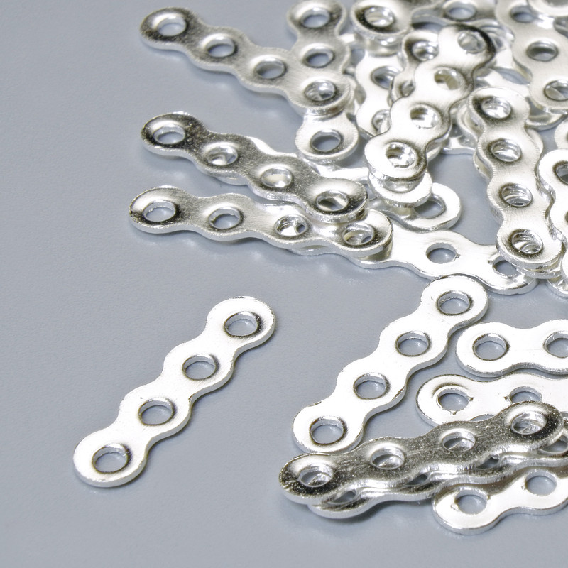 4-Strand Bar Spacer, 14x3.5mm+/-, 1.4mm Hole, Pack of 50, Silver-Tone Metal