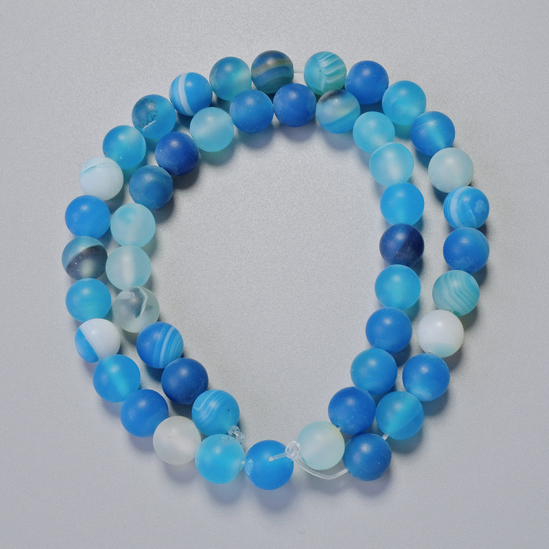 Beads Agate Blue Matte Natural Stone Smooth Round, diameter 8mm+/-, length 38cm+/- on fishing line