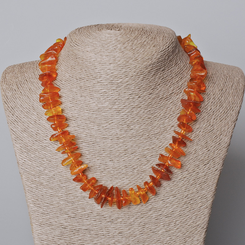 Amber Necklace Tumbled, Diameter 12x3mm+/-, Length 39cm+/- with Beads, Length 45-48cm+