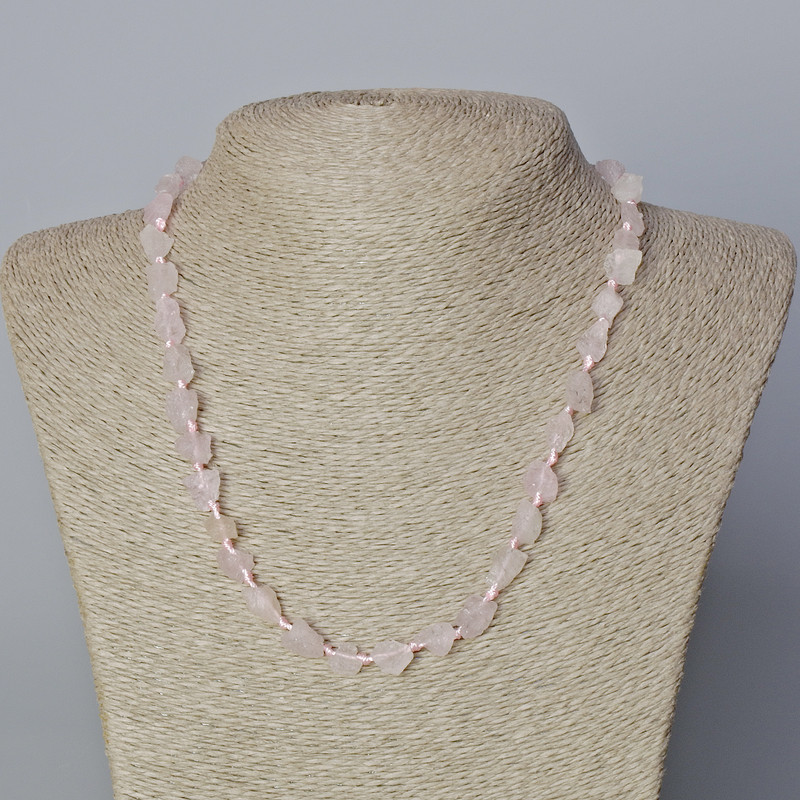 Rose Quartz Necklace Natural Raw Stone Tumbled, Diameter 8x10 to 12x17mm+/-, Length 45-49cm+