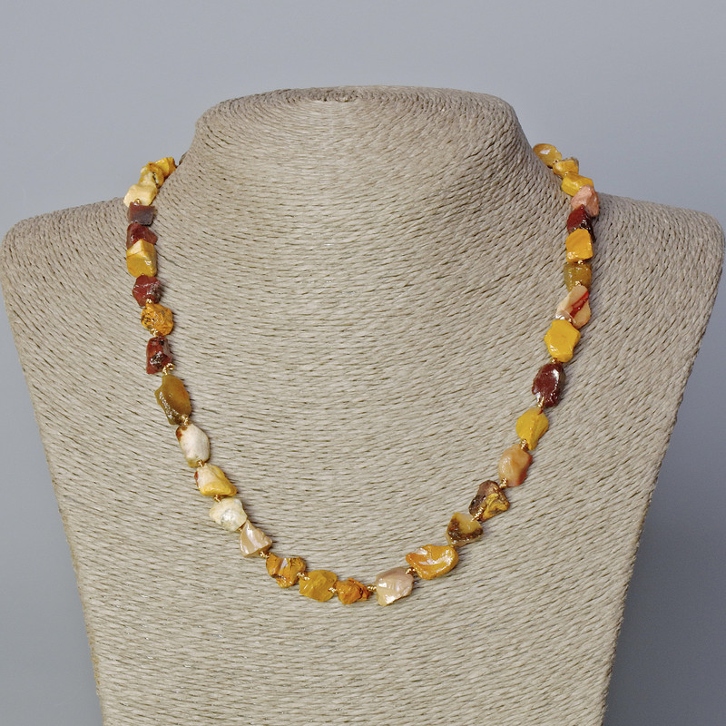 Jasper Mookaite Necklace Natural Raw Stone Tumbled, Diameter 8x10mm+/-, Length 45-49cm+