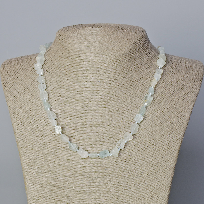 Rock Crystal & Aquamarine Necklace Natural Raw Stone Tumbled, Diameter 6x8mm+/-, Length 45-48cm+