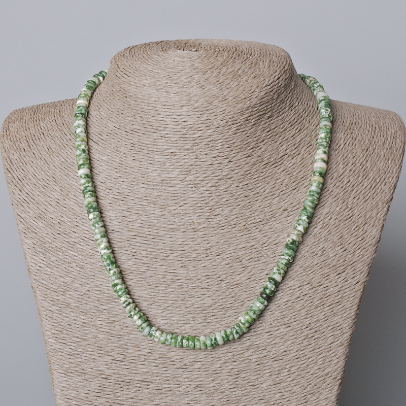Moss Agate Necklace Smooth Rondelle, Diameter 6x2.5mm+/-, Length 45-49cm+
