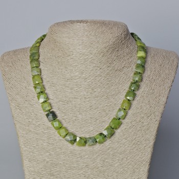Canadian Jadeite Necklace, Natural Stone Faceted Rectangle, 9x10x5.5mm+/-, Length 45-47cm+