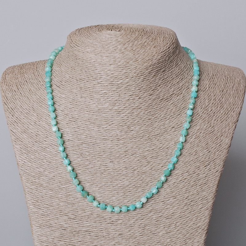 Amazonite Necklace, Natural Stone Faceted Cube, Diameter 4mm+/-, Length 45-48cm+