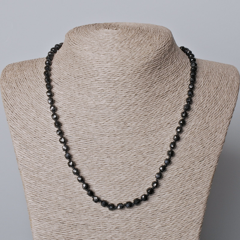 Black Tourmaline Necklace, Natural Stone Faceted Cube, Diameter 5mm+/-, Length 45-49cm+