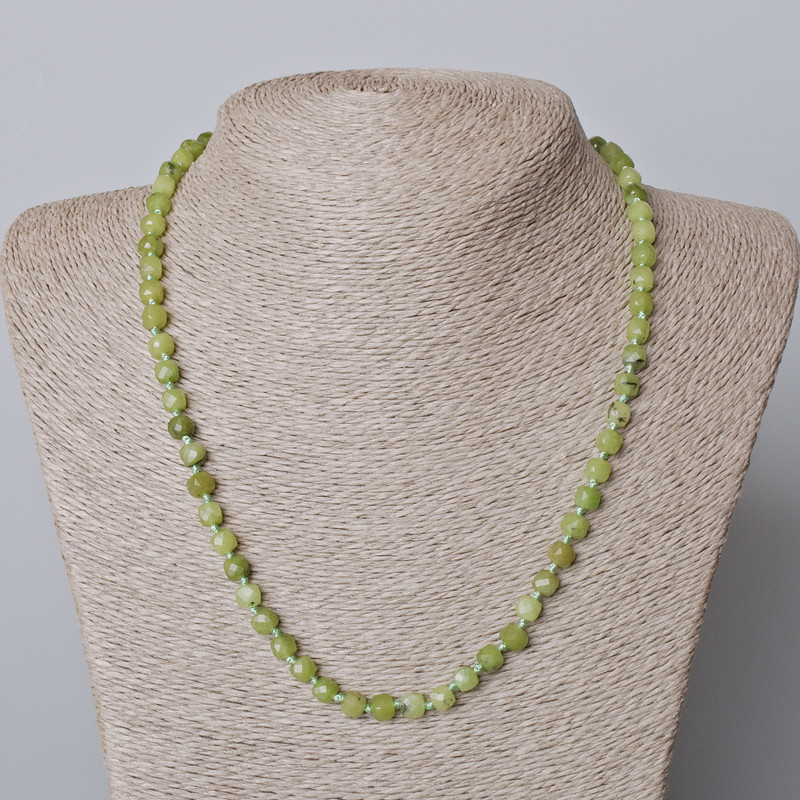 Jadeite Necklace, Natural Stone Faceted Cube, Diameter 5.5mm+/-, Length 45-49cm+