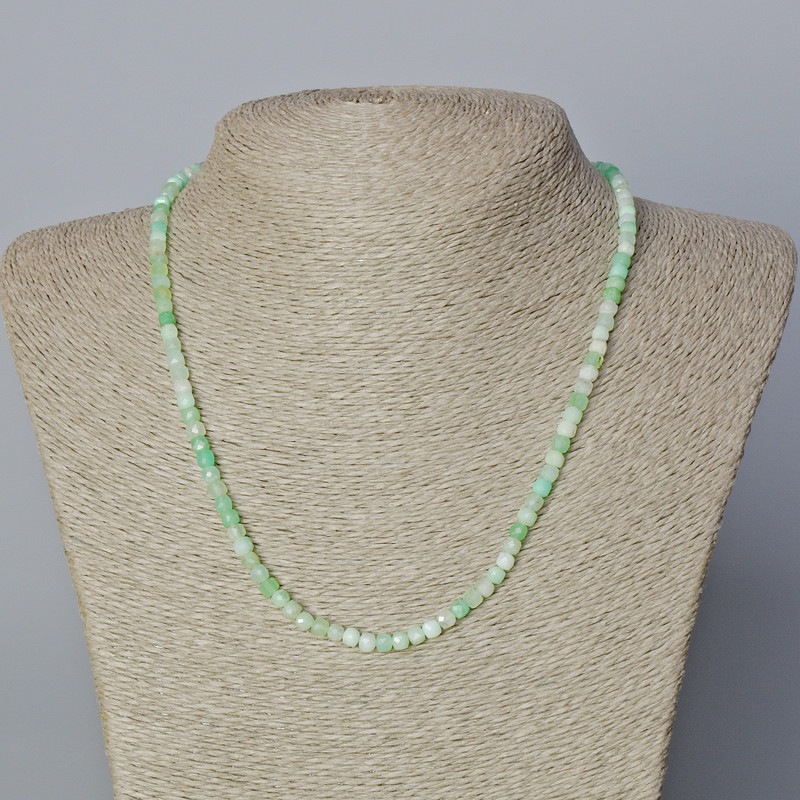 Chrysoprase Necklace Natural Stone Faceted Cube, Diameter 4mm+-, Length 45-48cm+