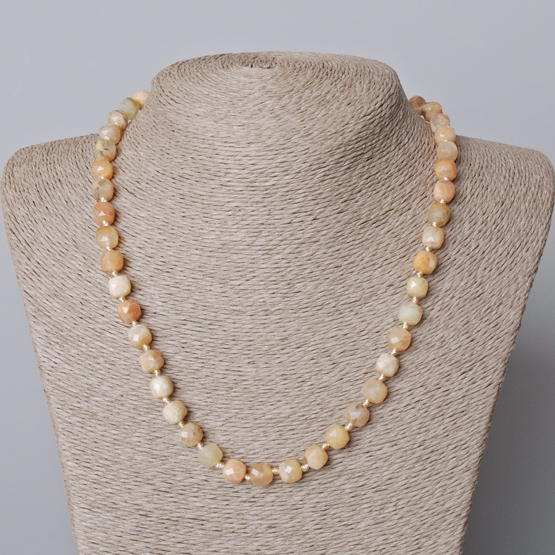 Selenite Necklace, Natural Stone Faceted Cube, Diameter 7.5mm+/-, Length 45-49cm+