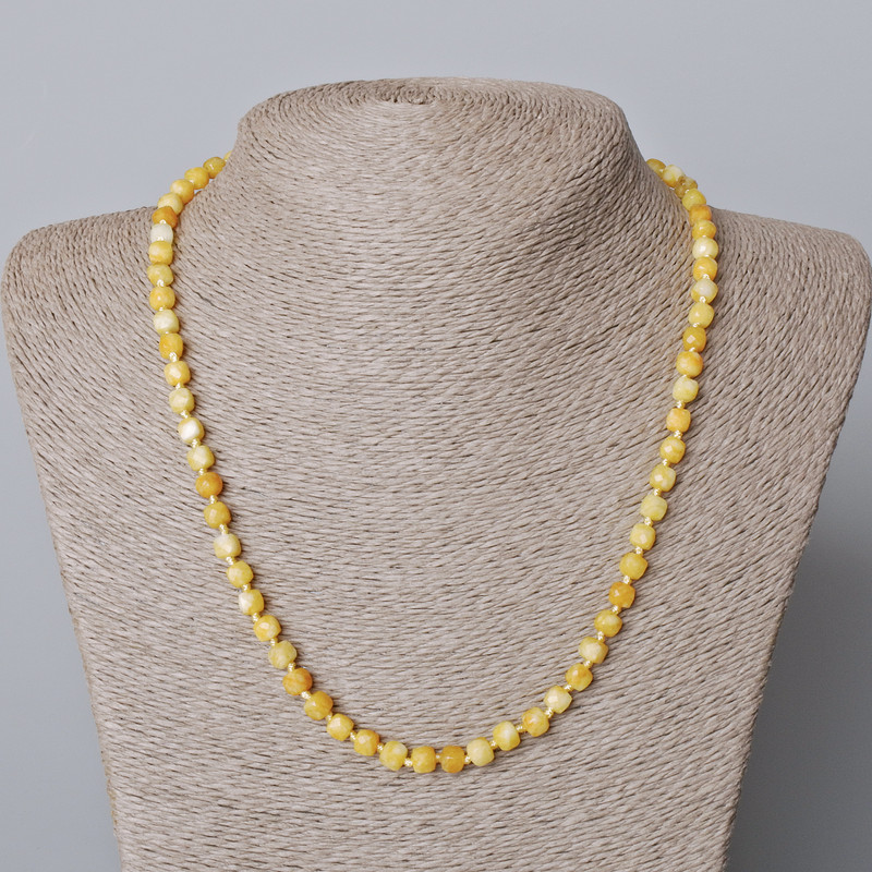 Necklace Jadeite Yellow Natural Stone Faceted Cube, diameter 5mm+-, length 45-49cm+