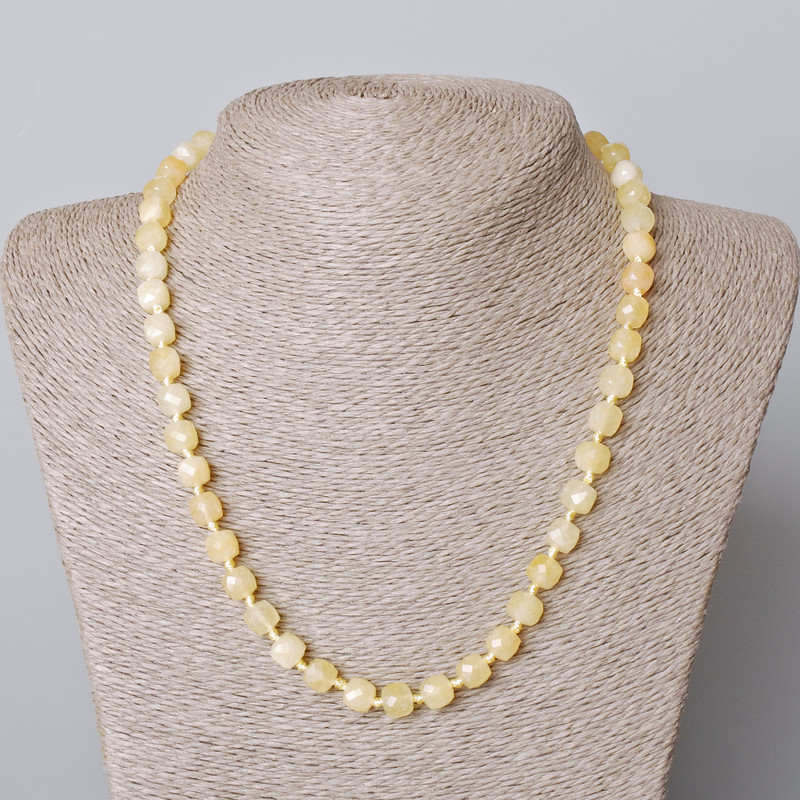 Necklace Citrine Natural Stone Faceted Cube, diameter 7mm+-, length 45-49cm+